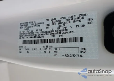 2024 Ford F250 Super Duty z USA, uszkodzony, nr VIN 1FT7W2BA8REE06252